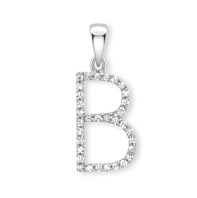 9ct white gold diamond initial pendants A-Z Necklace Stubbs B