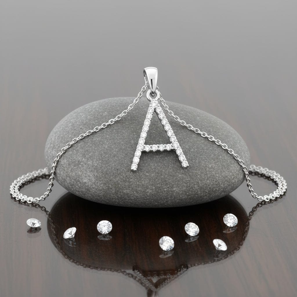 9ct white gold diamond initial pendants A-Z Necklace Stubbs