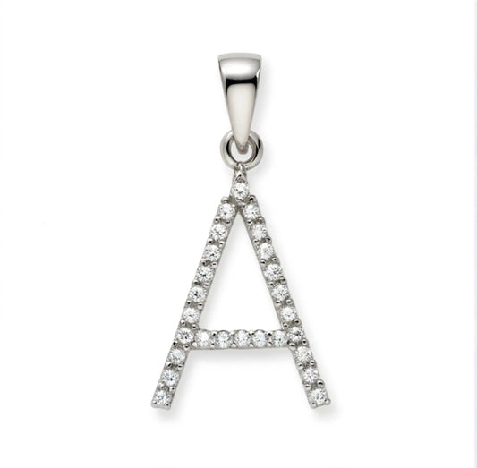 9ct white gold diamond initial pendants A-Z Necklace Stubbs A