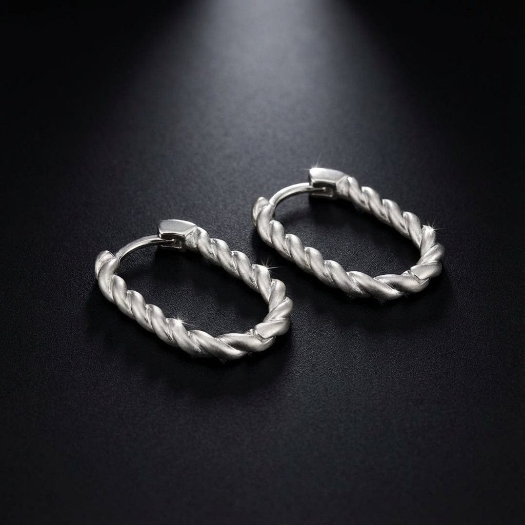 9ct White Gold Twisted Huggie Earrings Earrings Stubbs