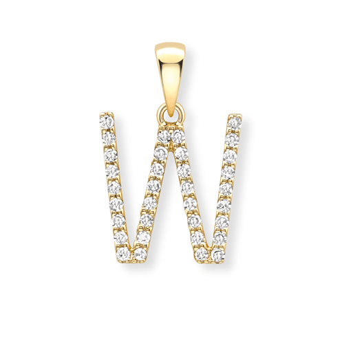 9ct yellow gold diamond initial pendants A-Z Pendants Stubbs W