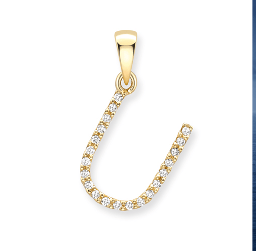 9ct yellow gold diamond initial pendants A-Z Pendants Stubbs U