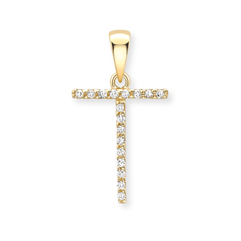 9ct yellow gold diamond initial pendants A-Z Pendants Stubbs T