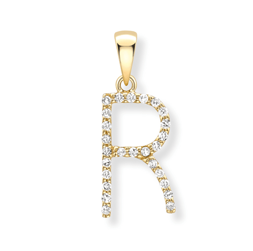 9ct yellow gold diamond initial pendants A-Z Pendants Stubbs R