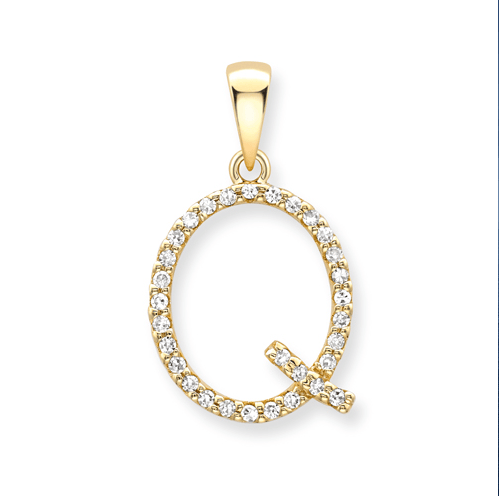 9ct yellow gold diamond initial pendants A-Z Pendants Stubbs Q