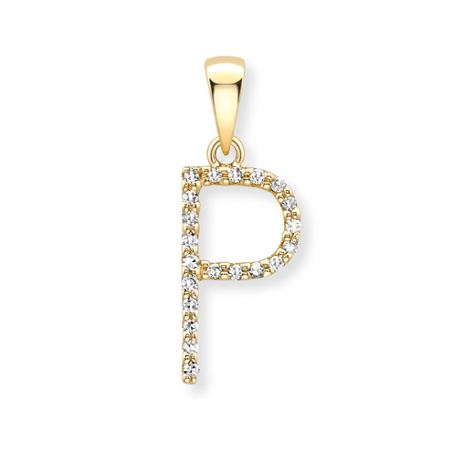 9ct yellow gold diamond initial pendants A-Z Pendants Stubbs P