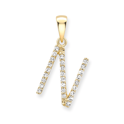 9ct yellow gold diamond initial pendants A-Z Pendants Stubbs N