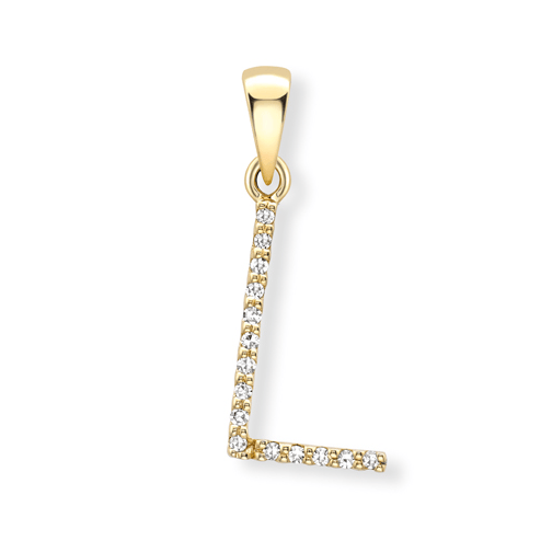 9ct yellow gold diamond initial pendants A-Z Pendants Stubbs L