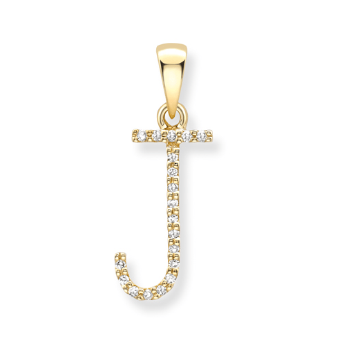 9ct yellow gold diamond initial pendants A-Z Pendants Stubbs J