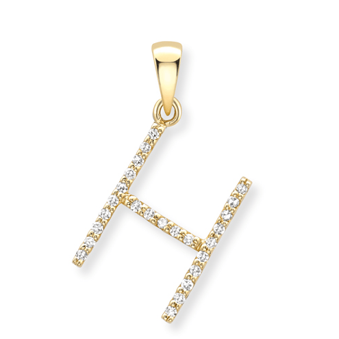 9ct yellow gold diamond initial pendants A-Z Pendants Stubbs H