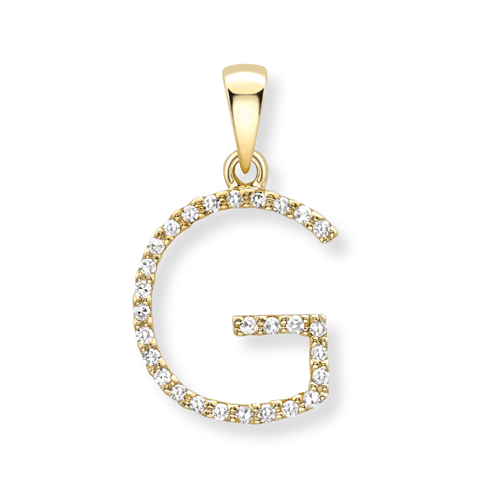 9ct yellow gold diamond initial pendants A-Z Pendants Stubbs G