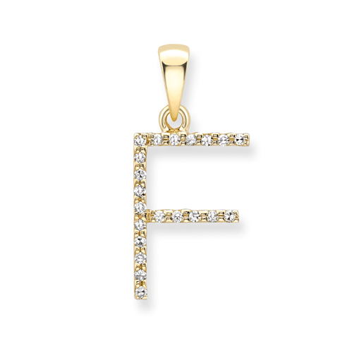 9ct yellow gold diamond initial pendants A-Z Pendants Stubbs F