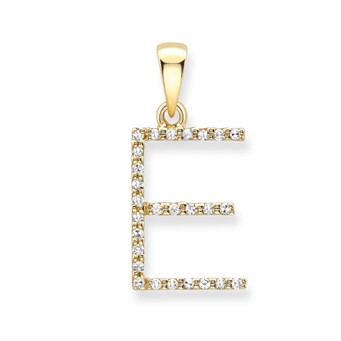 9ct yellow gold diamond initial pendants A-Z Pendants Stubbs E