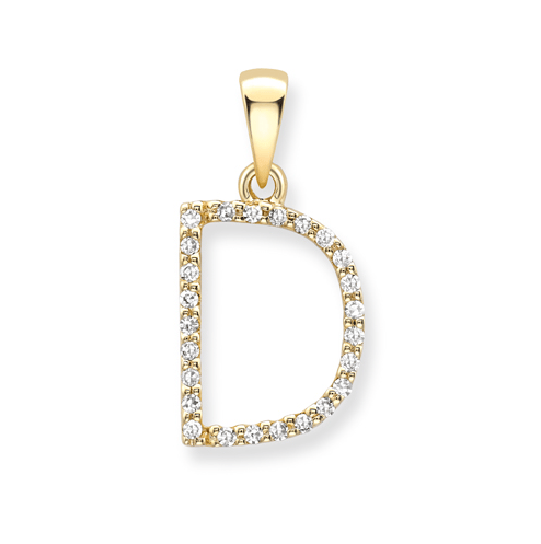 9ct yellow gold diamond initial pendants A-Z Pendants Stubbs D