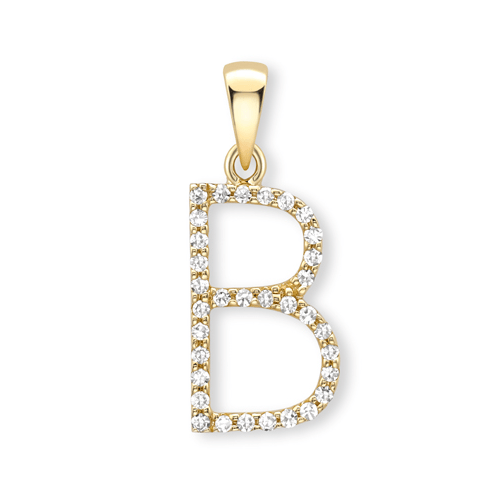 9ct yellow gold diamond initial pendants A-Z Pendants Stubbs B