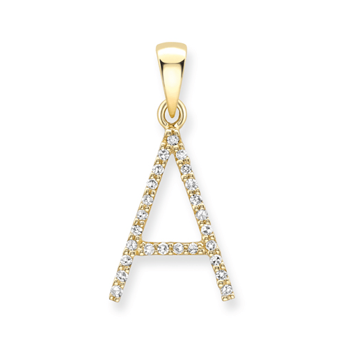 9ct yellow gold diamond initial pendants A-Z Necklace Stubbs A