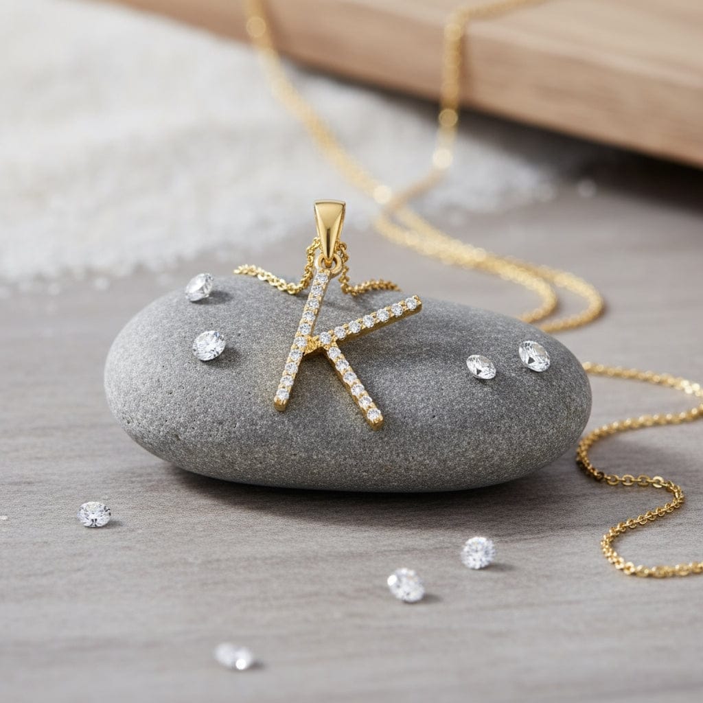 9ct yellow gold diamond initial pendants A-Z Pendants Stubbs