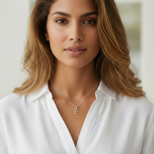 9ct white gold diamond initial pendants A-Z Necklace Stubbs