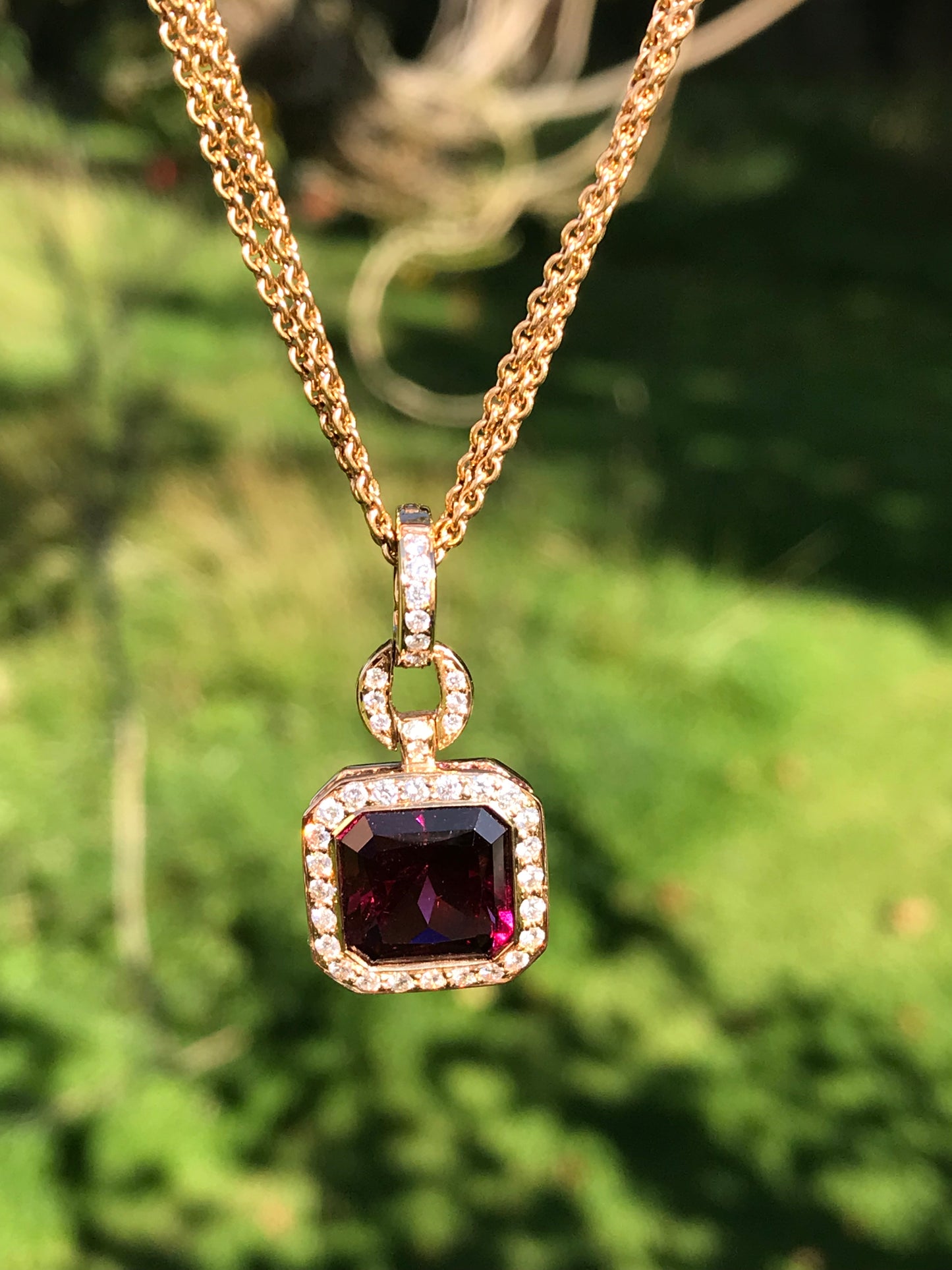 Buchwald 18ct rose gold pink rhodolite diamond and amethyst necklace Pendant Buchwald   