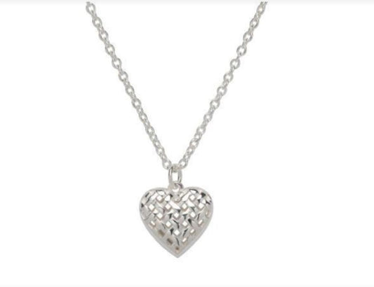 Silver woven heart adjustable pendant