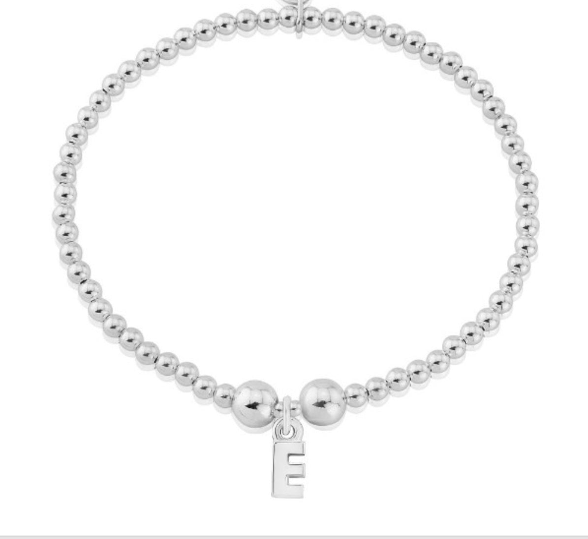Silver letter E charm bracelet