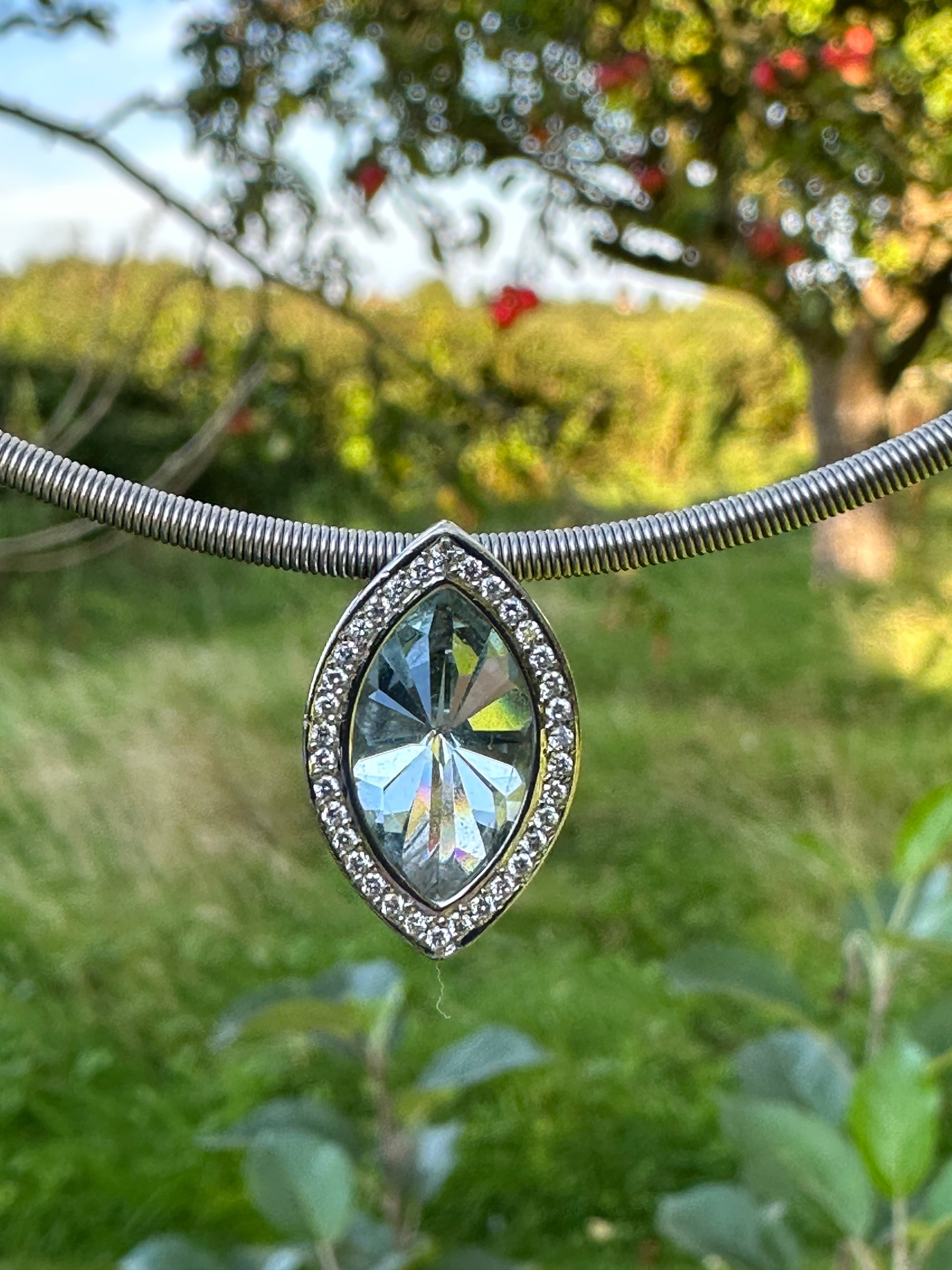 Henrich & Denzel Platinum 2.36ct Aquamarine and Diamond necklace Necklace Henrich & Denzel   