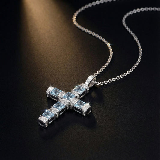 Buchwald 18ct aquamarine and diamond cross necklace Pendant Buchwald