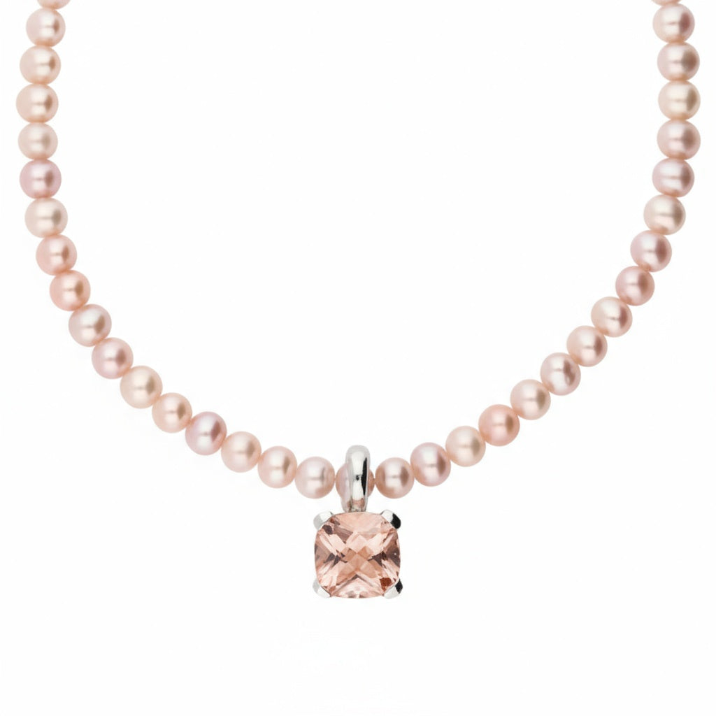 Buchwald 18ct white gold pink morganite pearl necklace Neckwear Buchwald