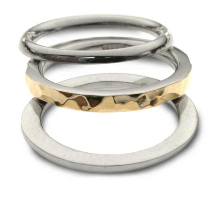 Silver & 9ct Gold triple mixed metal band Ring Church House   