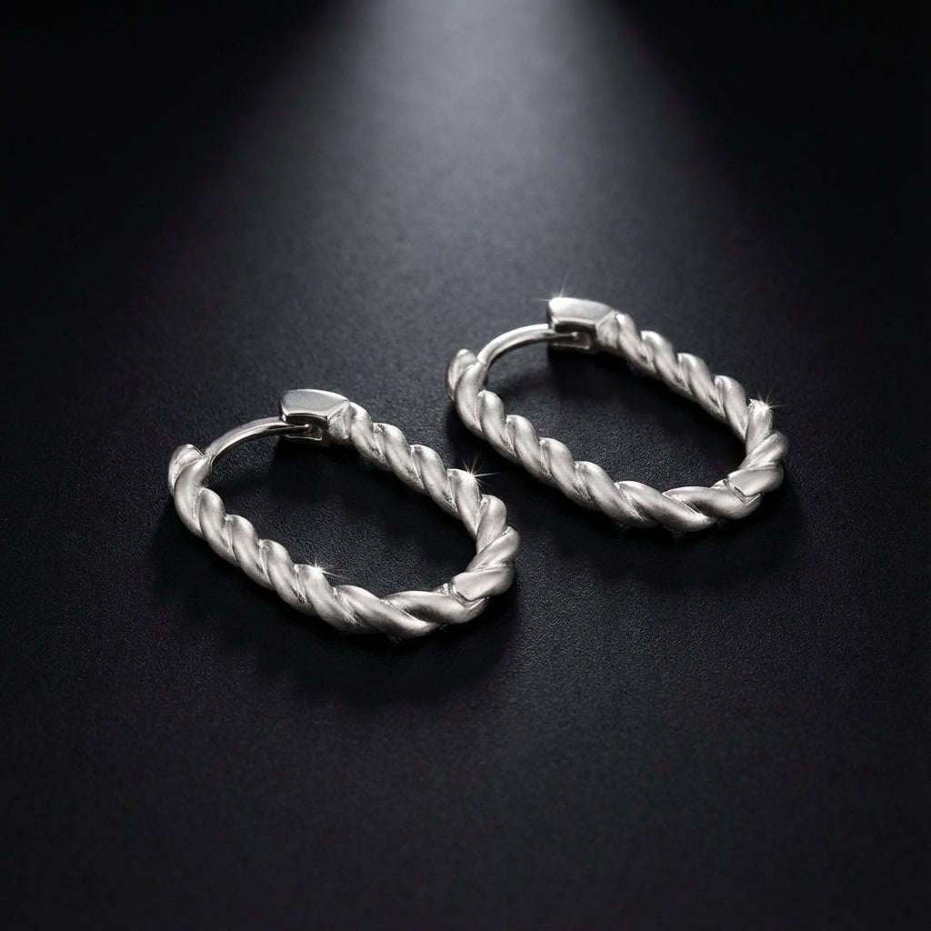 9ct White Gold Twisted Huggie Earrings