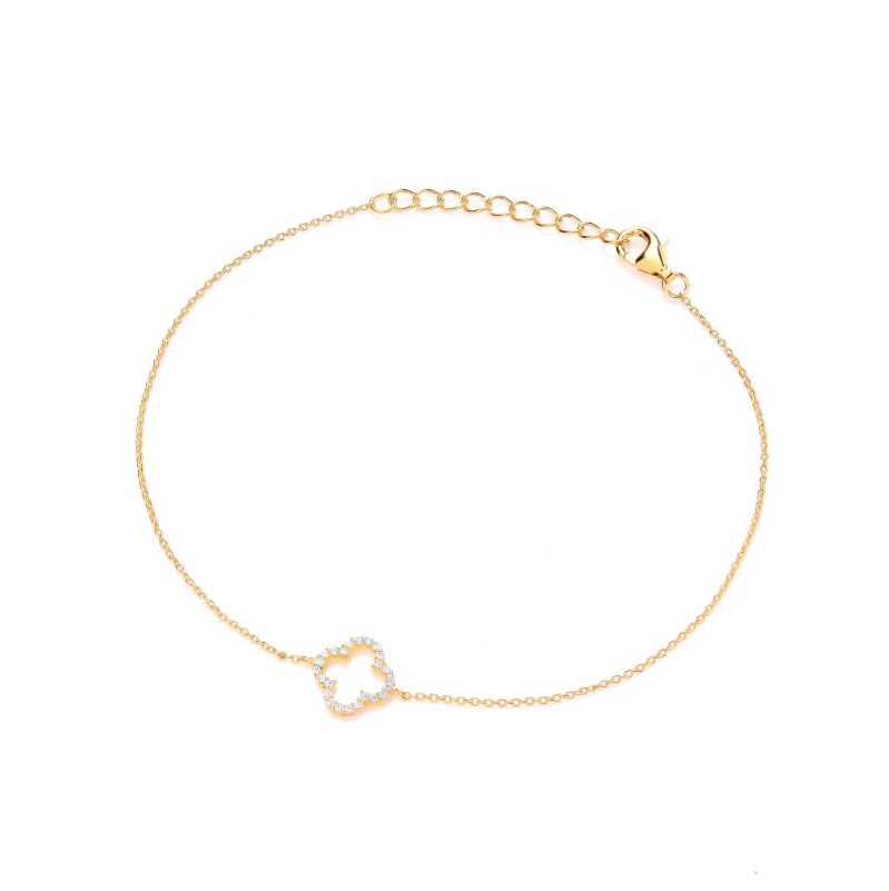 Gold Micro Vintage Clover Bracelet Stone Set