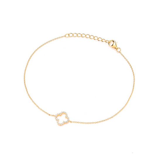 Gold Micro Vintage Clover Bracelet Stone Set