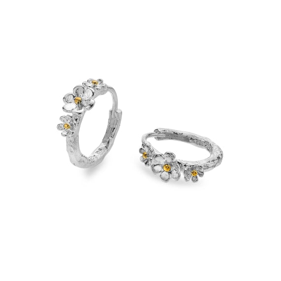 Charming triple daisy textured hoop earrings Earrings Sea Gems Ltd