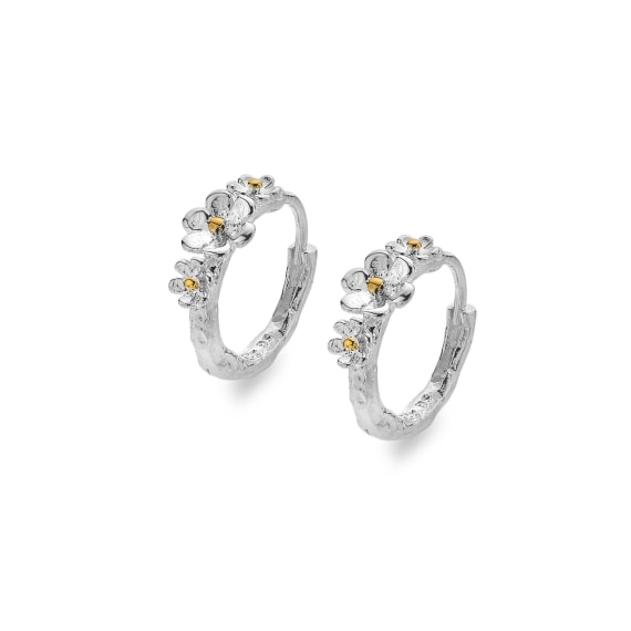 Charming triple daisy textured hoop earrings Earrings Sea Gems Ltd