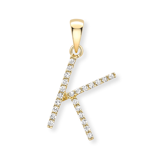 18ct yellow gold diamond initial pendants A-Z Pendants Stubbs K  