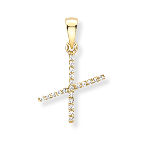 18ct yellow gold diamond initial pendants A-Z Pendants Stubbs X  