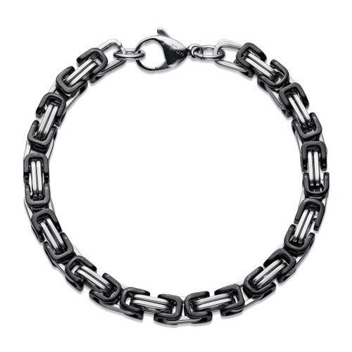 Mens heavy Steel Byzantine link Bracelet with Black IP detail Bracelet Unique