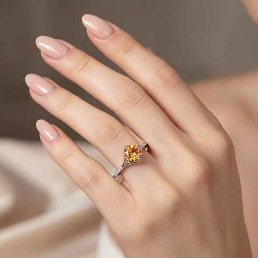 Palladium spessartine garnet diamond ring