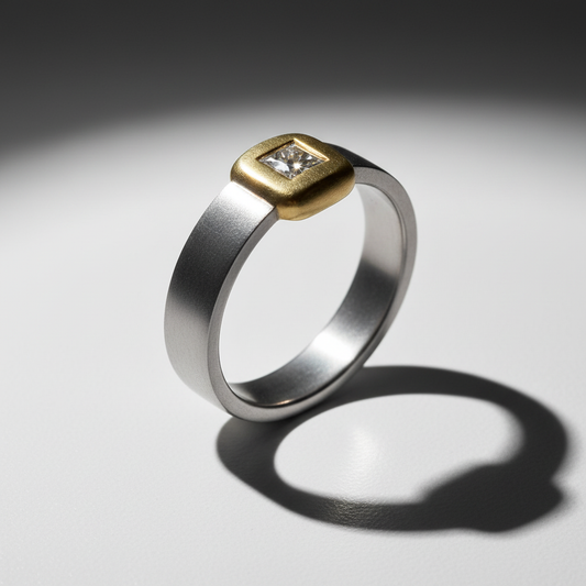 Platinum and 18ct yellow gold 0.20ct princess natural diamond ring size L - Rock Lobster Jewellery