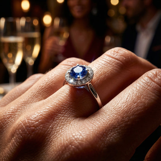 Platinum blue sapphire and diamond halo ring Ring Rock Lobster