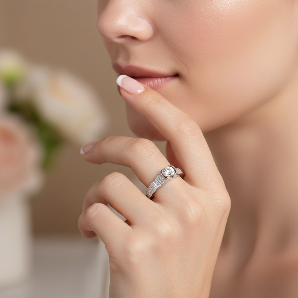 Platinum brilliant cut and pave set 0.54ct natural Diamond ring FVS Ring Henrich & Denzel