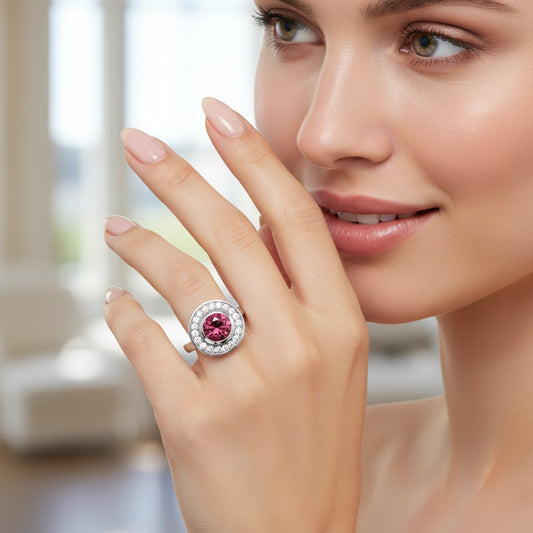 Platinum pink tourmaline diamond ring