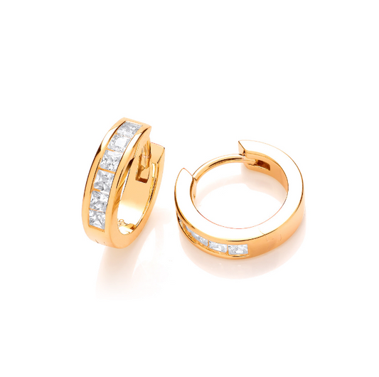Silver Gold plated princess cut Cubic Zirconia Huggie Earrings Earrings Cavendish French   