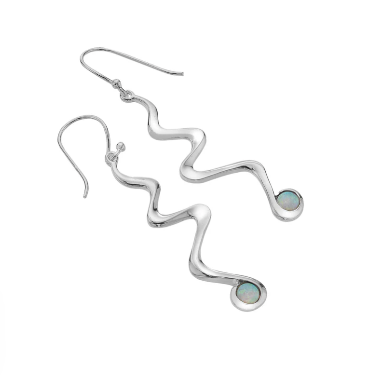 Silver Sea Snake Drop Earrings with Oplalite