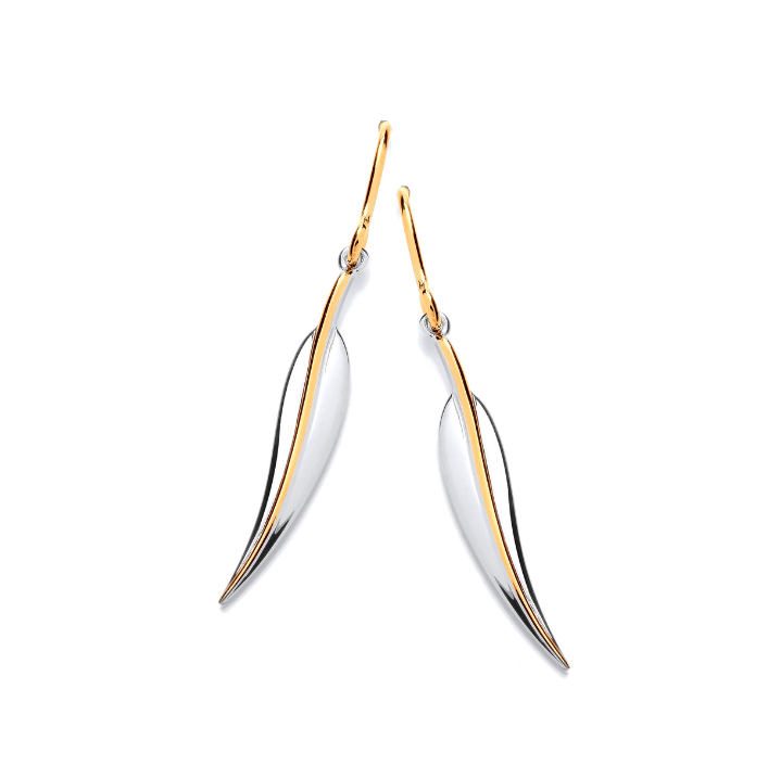 Silver and Gold Elegant Leaf Drop Earrings Earrings Cavendish French   