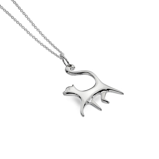 Silver delightful prancing cat Necklaces Sea Gems Ltd