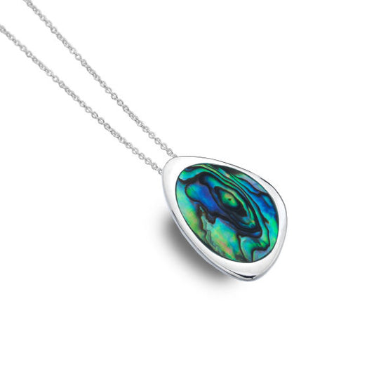 Silver organic pebble pendant with genuine Paua Shell Necklaces Sea Gems Ltd