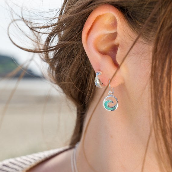 Silver wave drop earrings with Turquoise inlay Earringsse Sea Gems Ltd