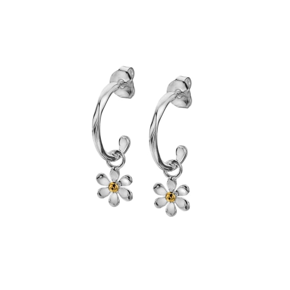 Sublime silver hoops with daisy charm motif Earrings Sea Gems Ltd