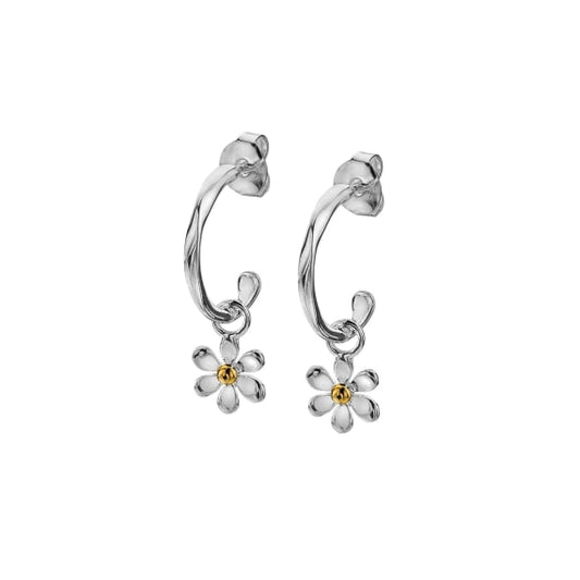 Sublime silver hoops with daisy charm motif Earrings Sea Gems Ltd